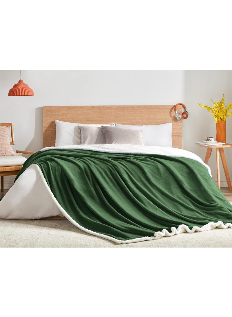 Brownmonkey Plush Sherpa Fleece Throw Blanket for Couch Sofa with Velvet Goli Teal Green 60x80