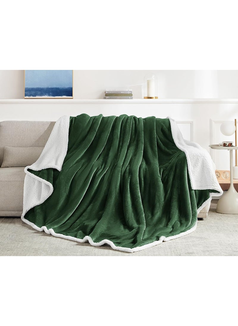 Brownmonkey Plush Sherpa Fleece Throw Blanket for Couch Sofa with Velvet Goli Teal Green 60x80