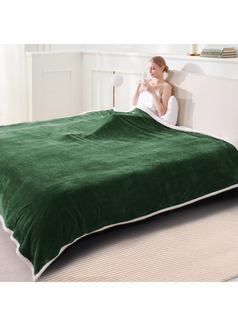 Brownmonkey Plush Sherpa Fleece Throw Blanket for Couch Sofa with Velvet Goli Teal Green 60x80