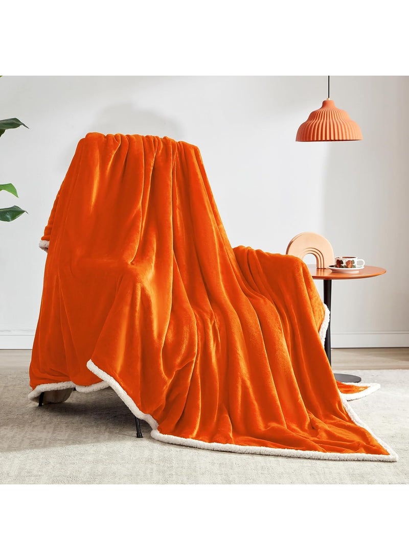 Brownmonkey Plush Sherpa Fleece Throw Blanket for Couch Sofa with Velvet Goli Orange 60x80