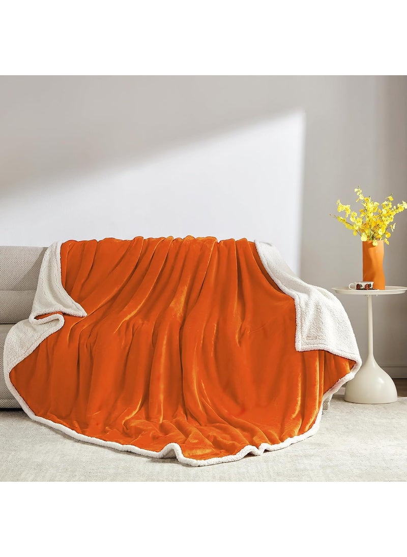 Brownmonkey Plush Sherpa Fleece Throw Blanket for Couch Sofa with Velvet Goli Orange 60x80