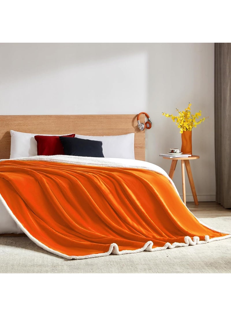 Brownmonkey Plush Sherpa Fleece Throw Blanket for Couch Sofa with Velvet Goli Orange 60x80