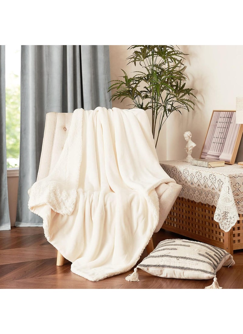 Brownmonkey Plush Sherpa Fleece Throw Blanket for Couch Sofa with Velvet Goli Cream 60x80
