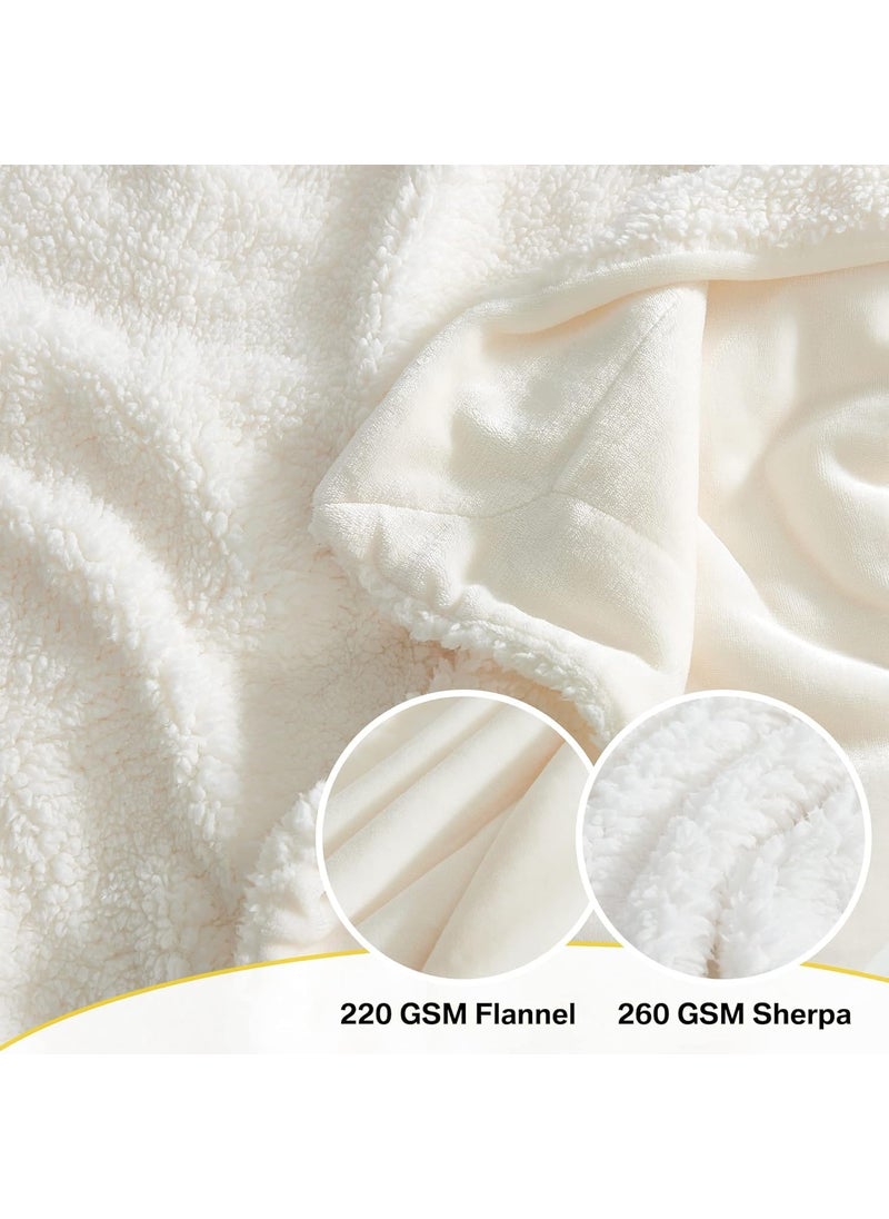 Brownmonkey Plush Sherpa Fleece Throw Blanket for Couch Sofa with Velvet Goli Cream 60x80