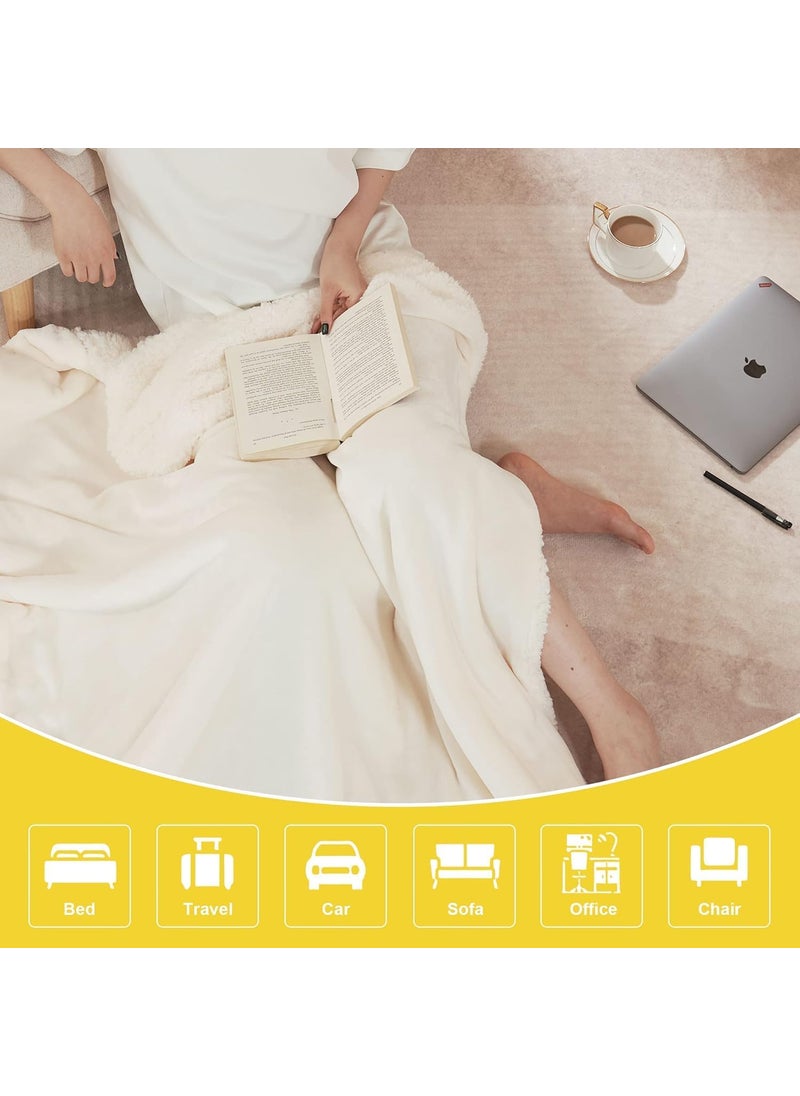 Brownmonkey Plush Sherpa Fleece Throw Blanket for Couch Sofa with Velvet Goli Cream 60x80