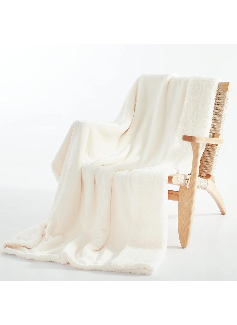 Brownmonkey Plush Sherpa Fleece Throw Blanket for Couch Sofa with Velvet Goli Cream 60x80