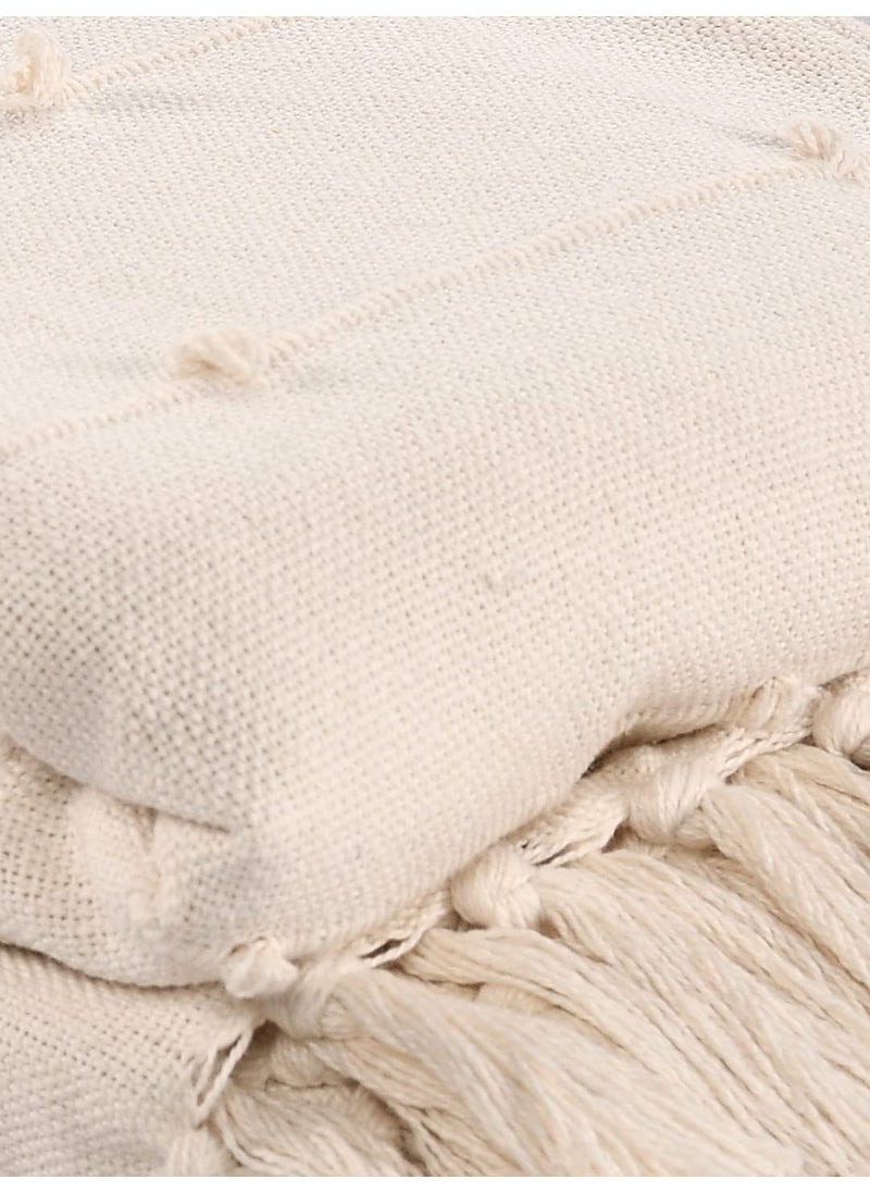 SASHAA WORLD Cotton Throw Bedcover Super Soft Breathable Throw for Living Room Sofa Bed Chair Picnic Used for Gift Natural Throw Blanket Pack of 1 200L x180W cms