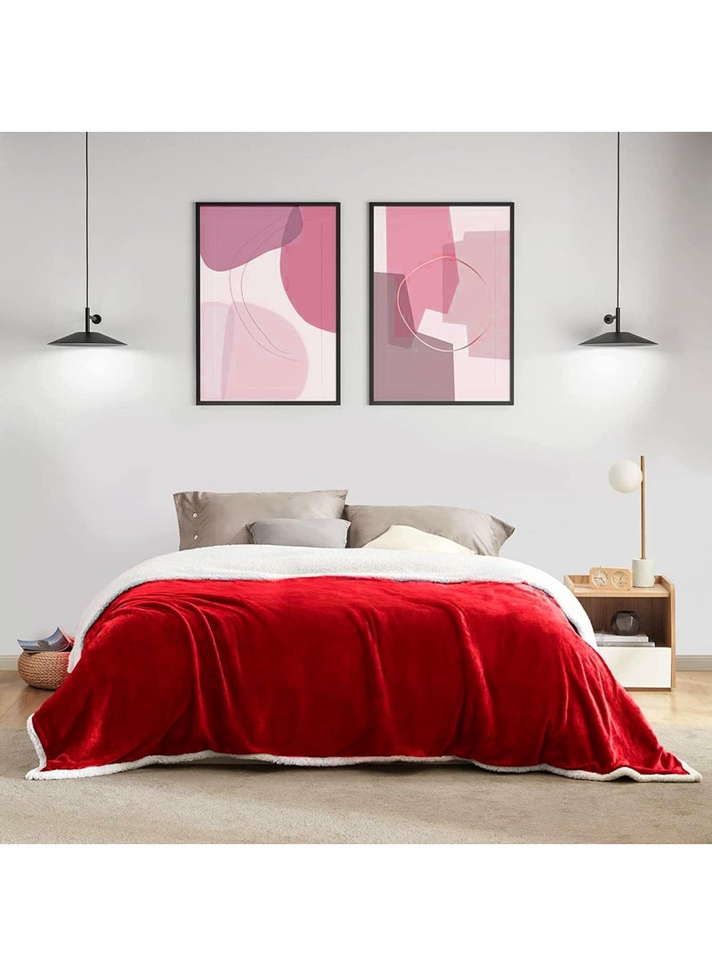 Brownmonkey Plush Sherpa Fleece Throw Blanket for Couch Sofa with Velvet Goli Red 60x80