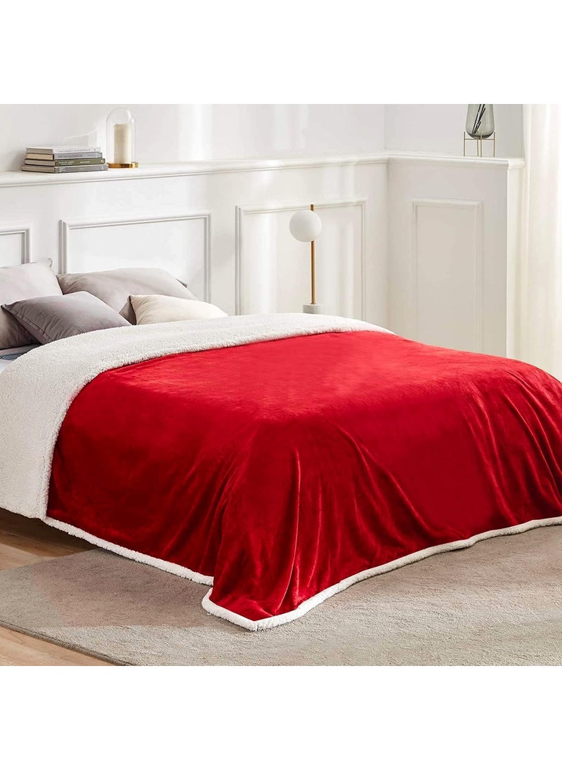 Brownmonkey Plush Sherpa Fleece Throw Blanket for Couch Sofa with Velvet Goli Red 60x80