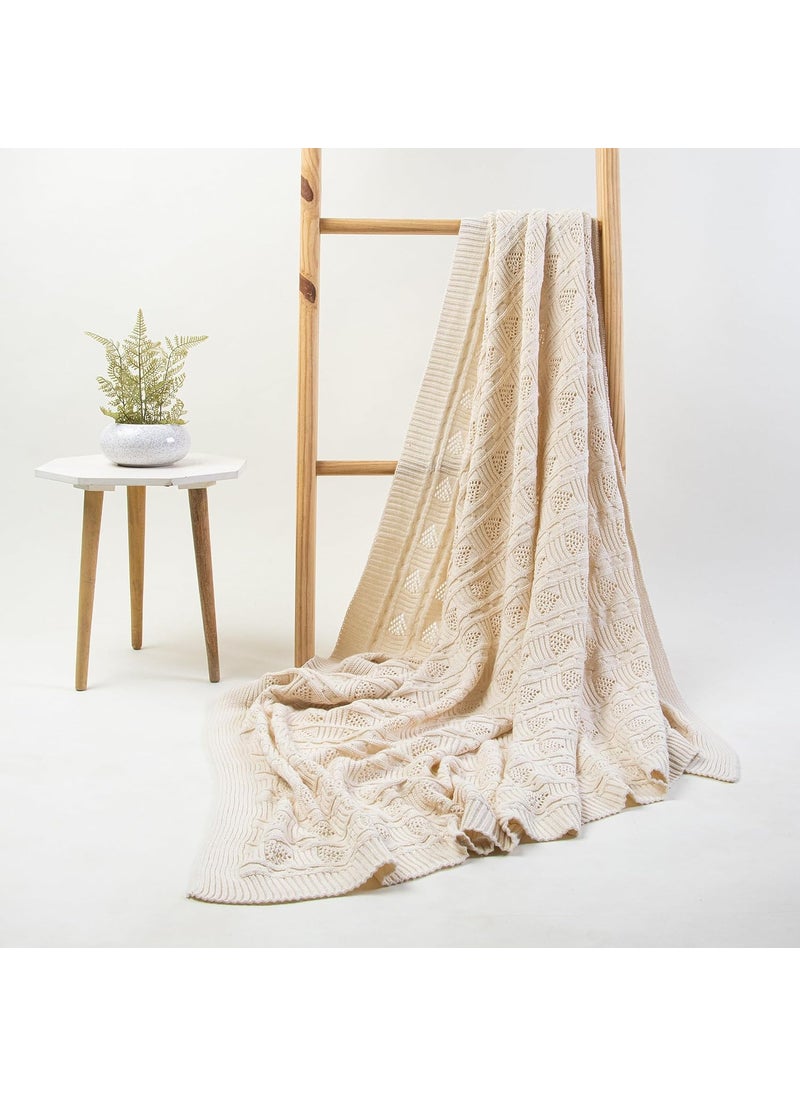 DMAASA HandMade Pure Cotton Knitted Throw Blanket 50X70 Inch Twin Size Warm Throw for Chair Bed and Couch Lightweight Breathable Cozy Throw Home and Multi Use