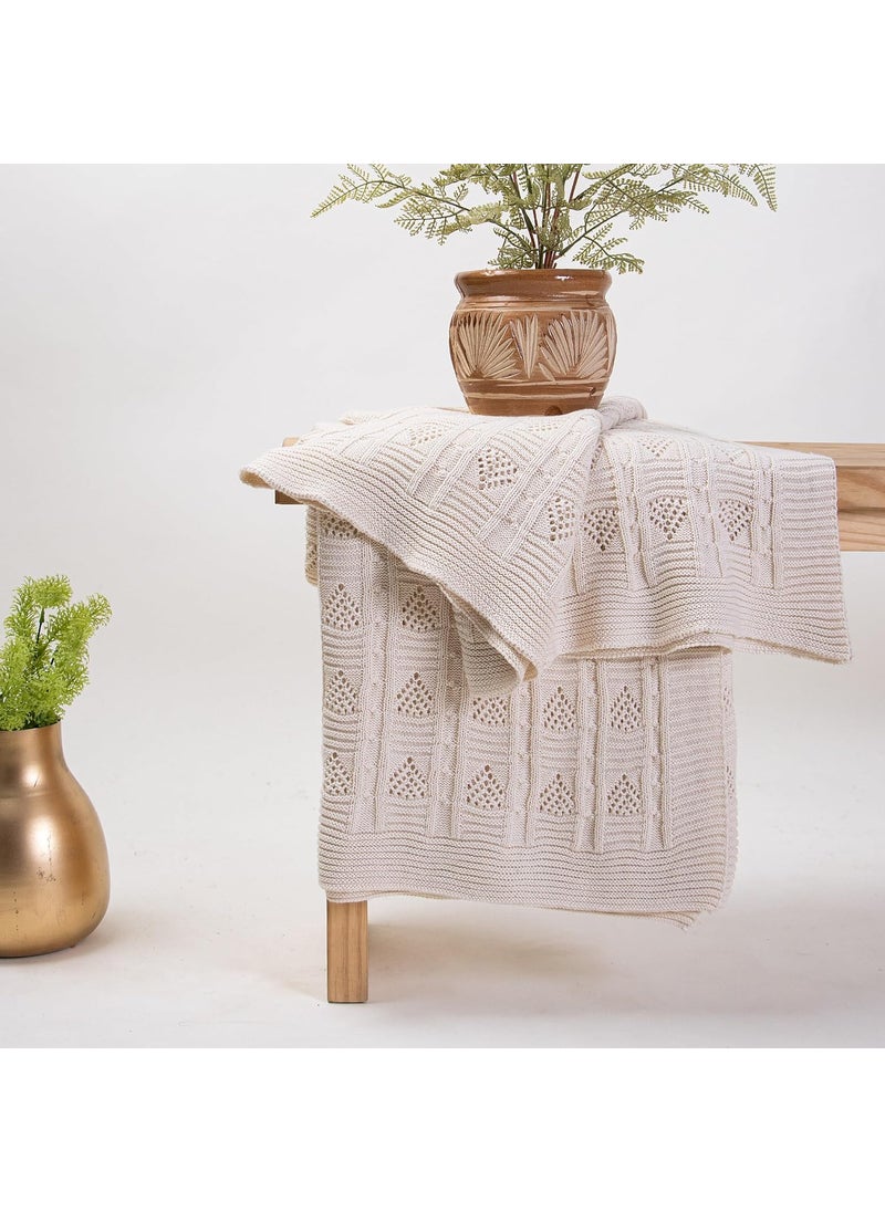 DMAASA HandMade Pure Cotton Knitted Throw Blanket 50X70 Inch Twin Size Warm Throw for Chair Bed and Couch Lightweight Breathable Cozy Throw Home and Multi Use