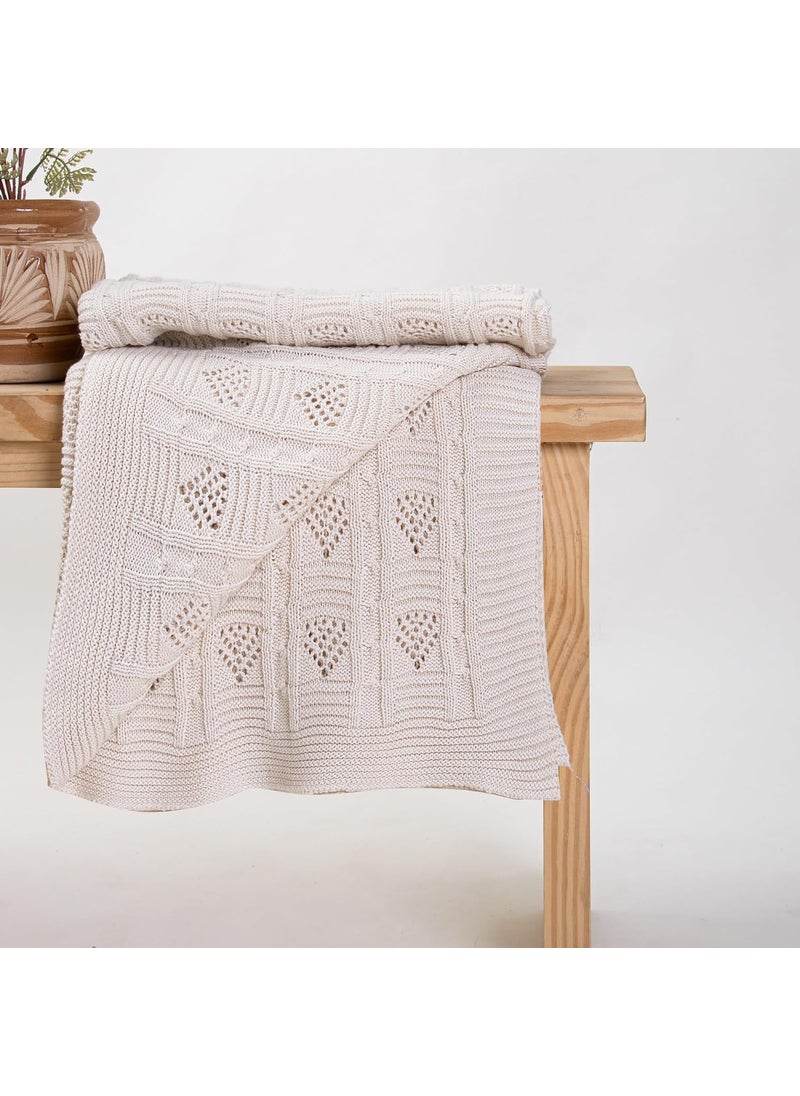 DMAASA HandMade Pure Cotton Knitted Throw Blanket 50X70 Inch Twin Size Warm Throw for Chair Bed and Couch Lightweight Breathable Cozy Throw Home and Multi Use