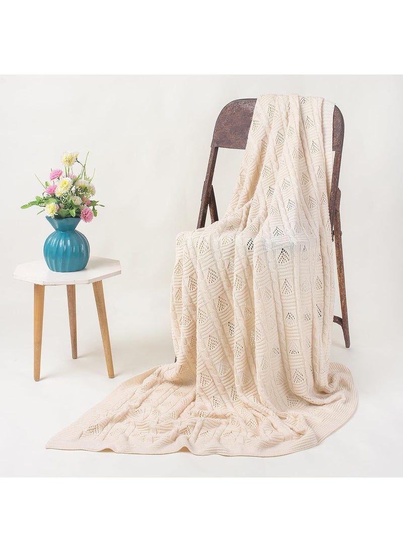 DMAASA HandMade Pure Cotton Knitted Throw Blanket 50X70 Inch Twin Size Warm Throw for Chair Bed and Couch Lightweight Breathable Cozy Throw Home and Multi Use