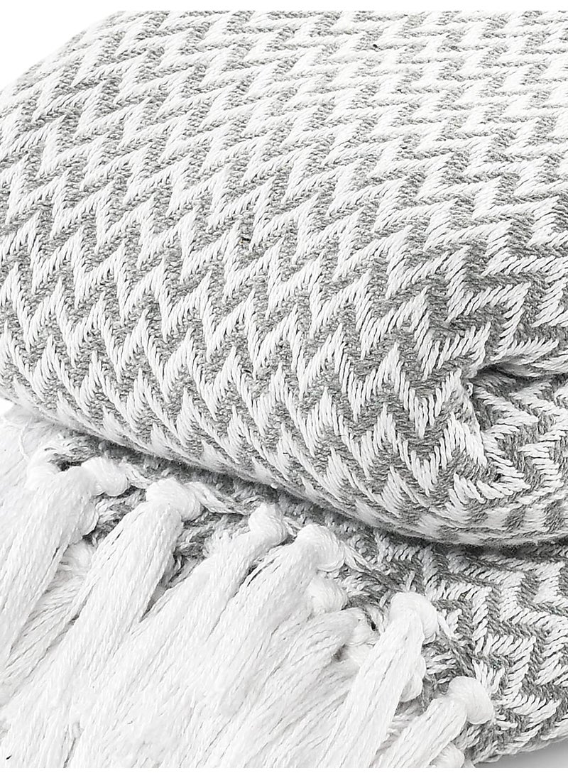 SASHAA WORLD Chevron Throw Blanket Handwoven with Fringes Throw for Living Room Bed XL Sofa Chair Grey Throw Blanket 170x250 cm Pack of 1