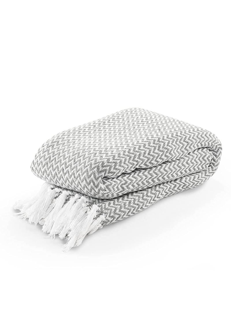 SASHAA WORLD Chevron Throw Blanket Handwoven with Fringes Throw for Living Room Bed XL Sofa Chair Grey Throw Blanket 170x250 cm Pack of 1