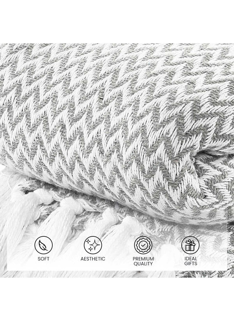 SASHAA WORLD Chevron Throw Blanket Handwoven with Fringes Throw for Living Room Bed XL Sofa Chair Grey Throw Blanket 170x250 cm Pack of 1