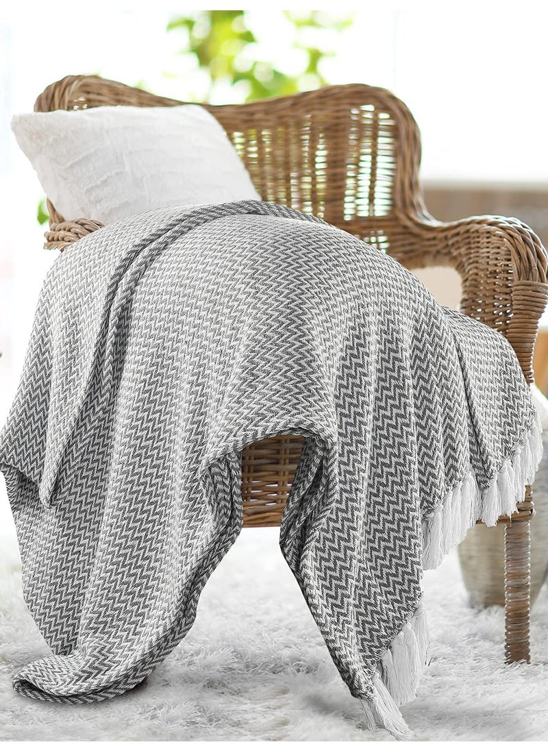 SASHAA WORLD Chevron Throw Blanket Handwoven with Fringes Throw for Living Room Bed XL Sofa Chair Grey Throw Blanket 170x250 cm Pack of 1