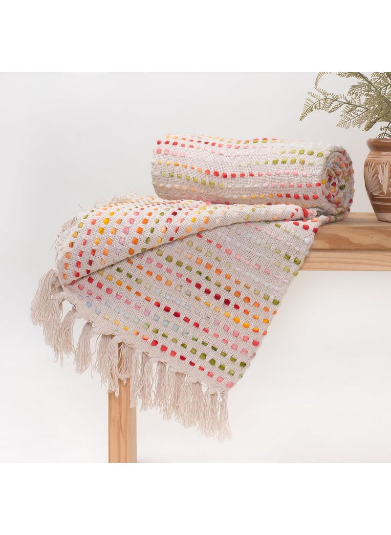 DMAASA Woven Throw Blanket 50x70 Inches Soft Cozy Premium Cotton Perfect for Sofa Bed or Lounge Stylish Decorative Blanket for Home Multi