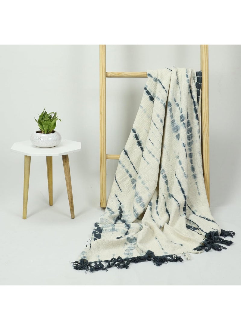 DMAASA Handcrafted TieDye Throw 50x70 Inches Pure Cotton Blanket for Home Decor Sofa Bed CreamMulti