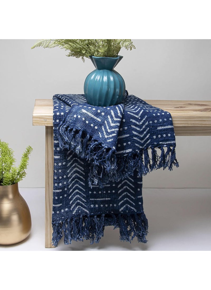 DMAASA Cotton Indigo Printed Throw Blanket 50x70 Inches Soft Lightweight Decorative Blanket for Couch Bed and Living Room Cozy Stylish Home Decor Arrow