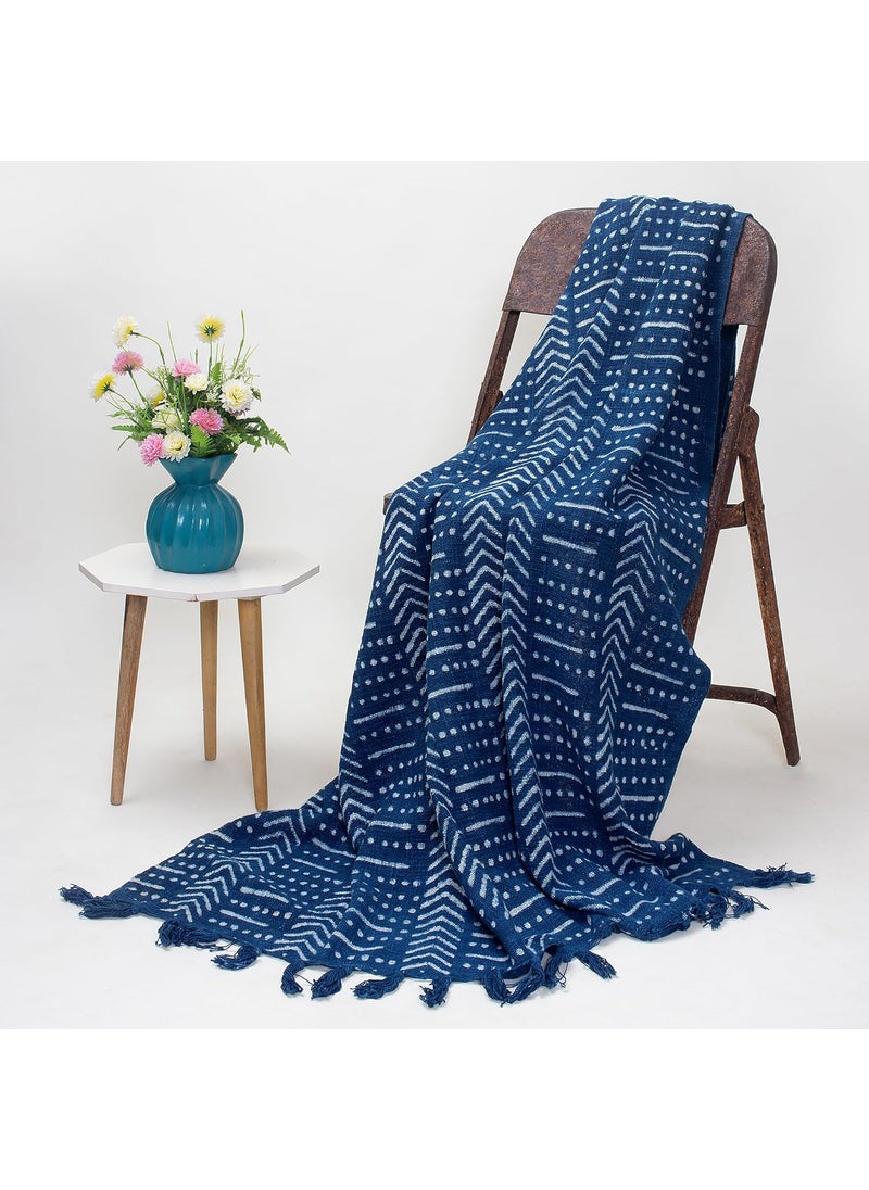 DMAASA Cotton Indigo Printed Throw Blanket 50x70 Inches Soft Lightweight Decorative Blanket for Couch Bed and Living Room Cozy Stylish Home Decor Arrow
