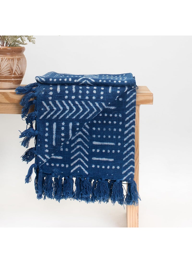 DMAASA Cotton Indigo Printed Throw Blanket 50x70 Inches Soft Lightweight Decorative Blanket for Couch Bed and Living Room Cozy Stylish Home Decor Arrow