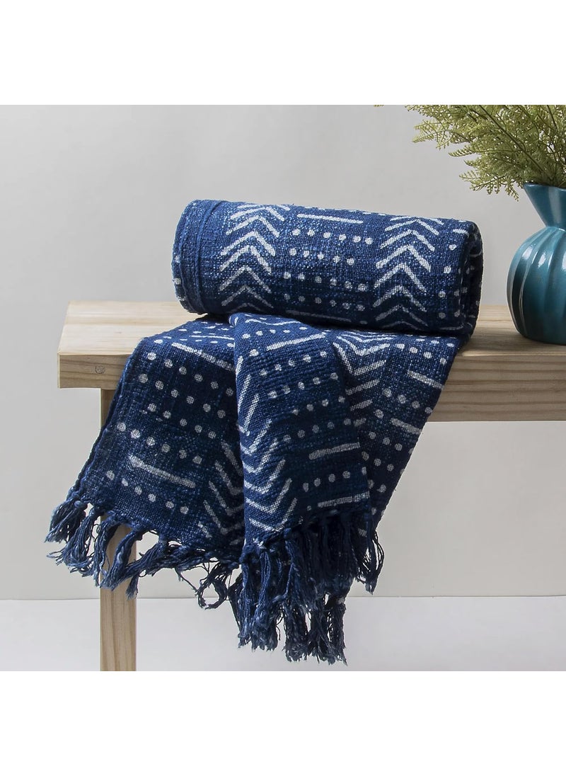DMAASA Cotton Indigo Printed Throw Blanket 50x70 Inches Soft Lightweight Decorative Blanket for Couch Bed and Living Room Cozy Stylish Home Decor Arrow