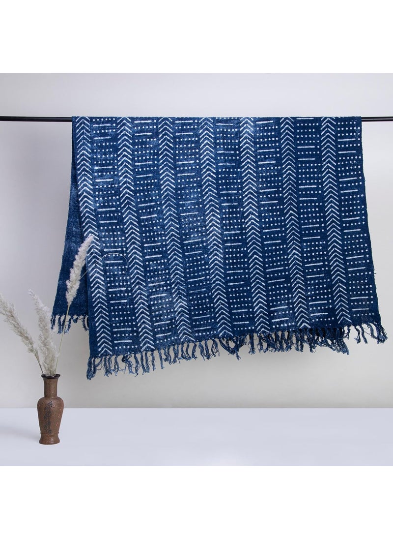 DMAASA Cotton Indigo Printed Throw Blanket 50x70 Inches Soft Lightweight Decorative Blanket for Couch Bed and Living Room Cozy Stylish Home Decor Arrow