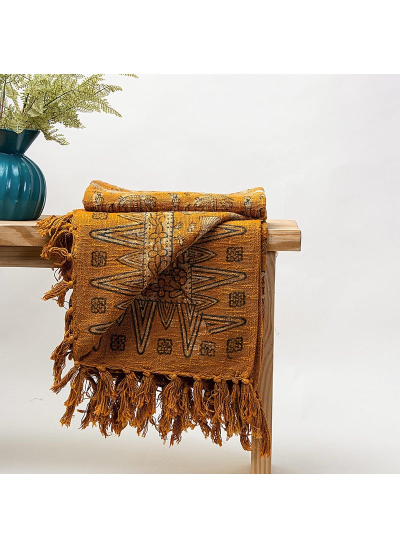 DMAASA Handmade Cotton Hand Block Floral Printed Throw Blanket for Sofa Bed Couch 50X70 Inches Apricot_Orange_06
