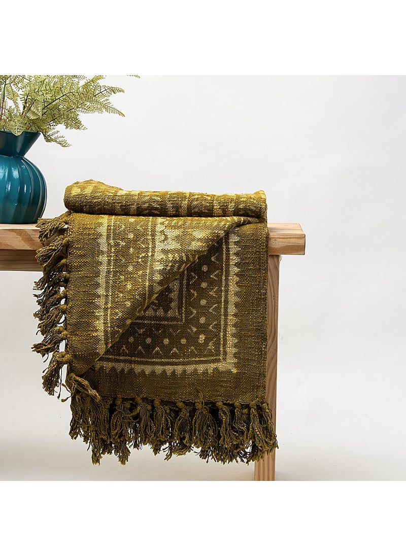 DMAASA Handmade Cotton Hand Block Throw Blanket for Sofa Couch Coverlet Wedding Gift 50X70 Inch Approx Green_08