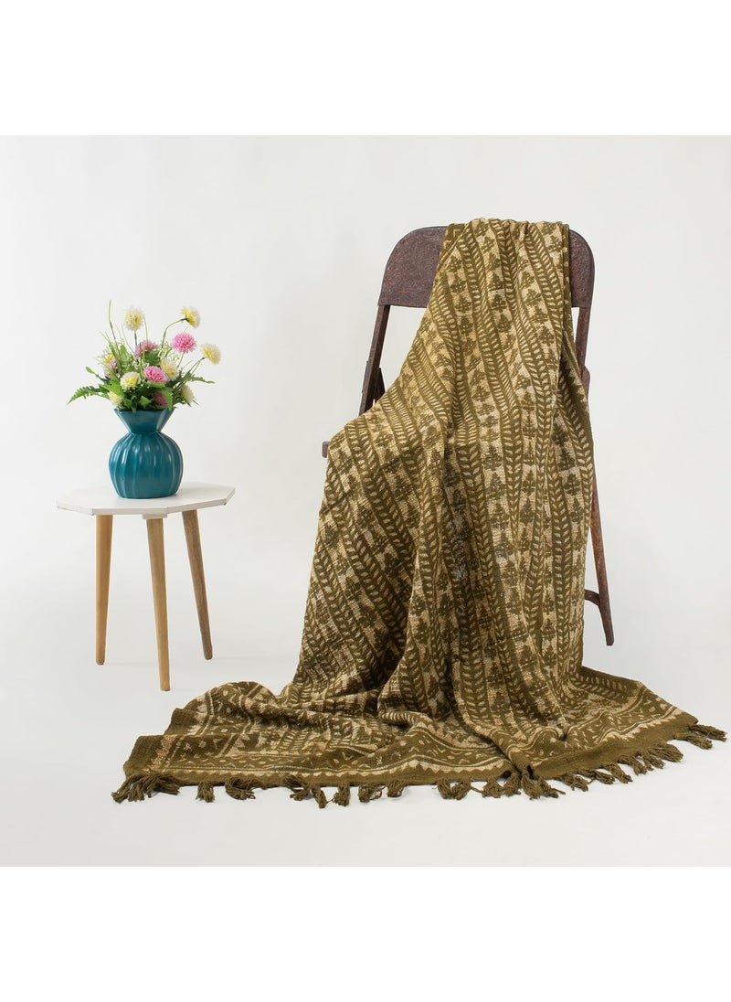 DMAASA Handmade Cotton Hand Block Throw Blanket for Sofa Couch Coverlet Wedding Gift 50X70 Inch Approx Green_08