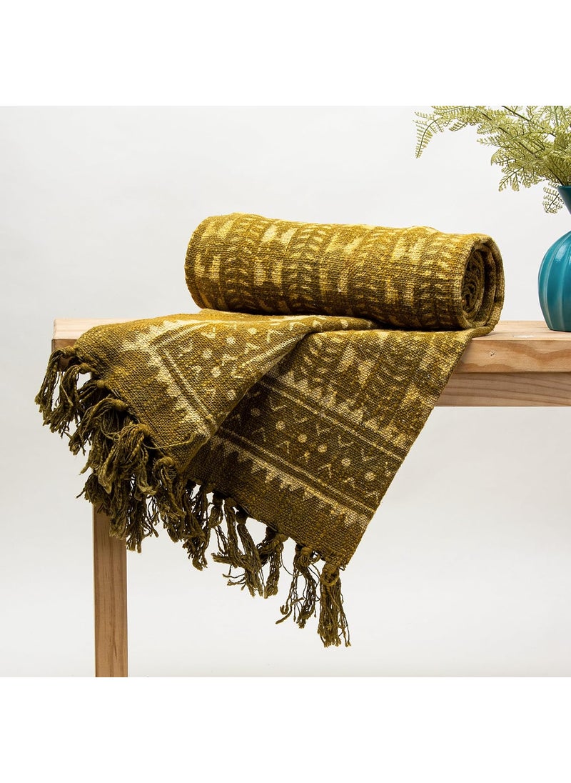 DMAASA Handmade Cotton Hand Block Throw Blanket for Sofa Couch Coverlet Wedding Gift 50X70 Inch Approx Green_08