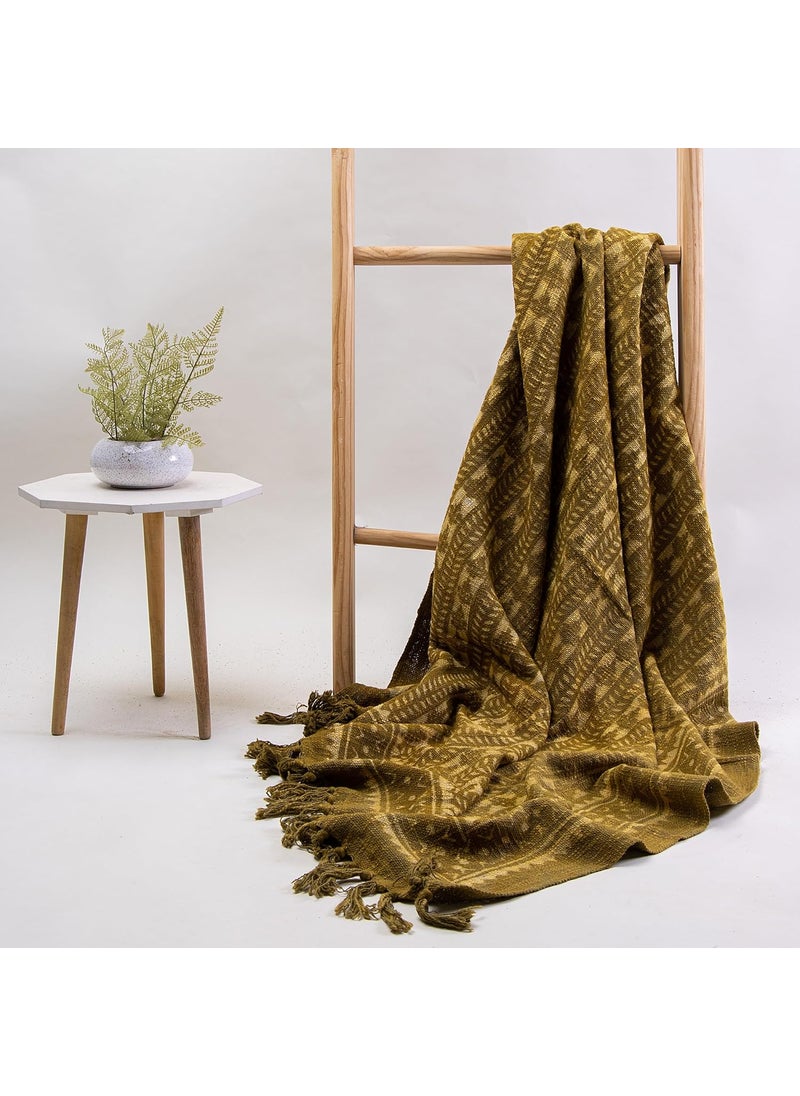 DMAASA Handmade Cotton Hand Block Throw Blanket for Sofa Couch Coverlet Wedding Gift 50X70 Inch Approx Green_08