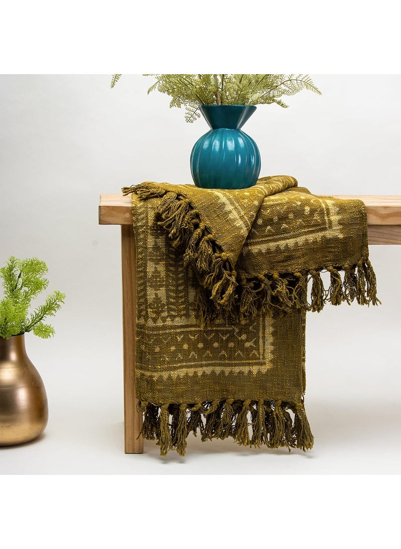 DMAASA Handmade Cotton Hand Block Throw Blanket for Sofa Couch Coverlet Wedding Gift 50X70 Inch Approx Green_08