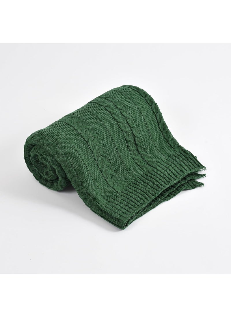 HomewayTex 100 Acrylic Blossom Knitted Throw Sofa ThrowBed Throw and Blanket Elc Size130X180 CMS OR 52X70 INCH Color Dark Green