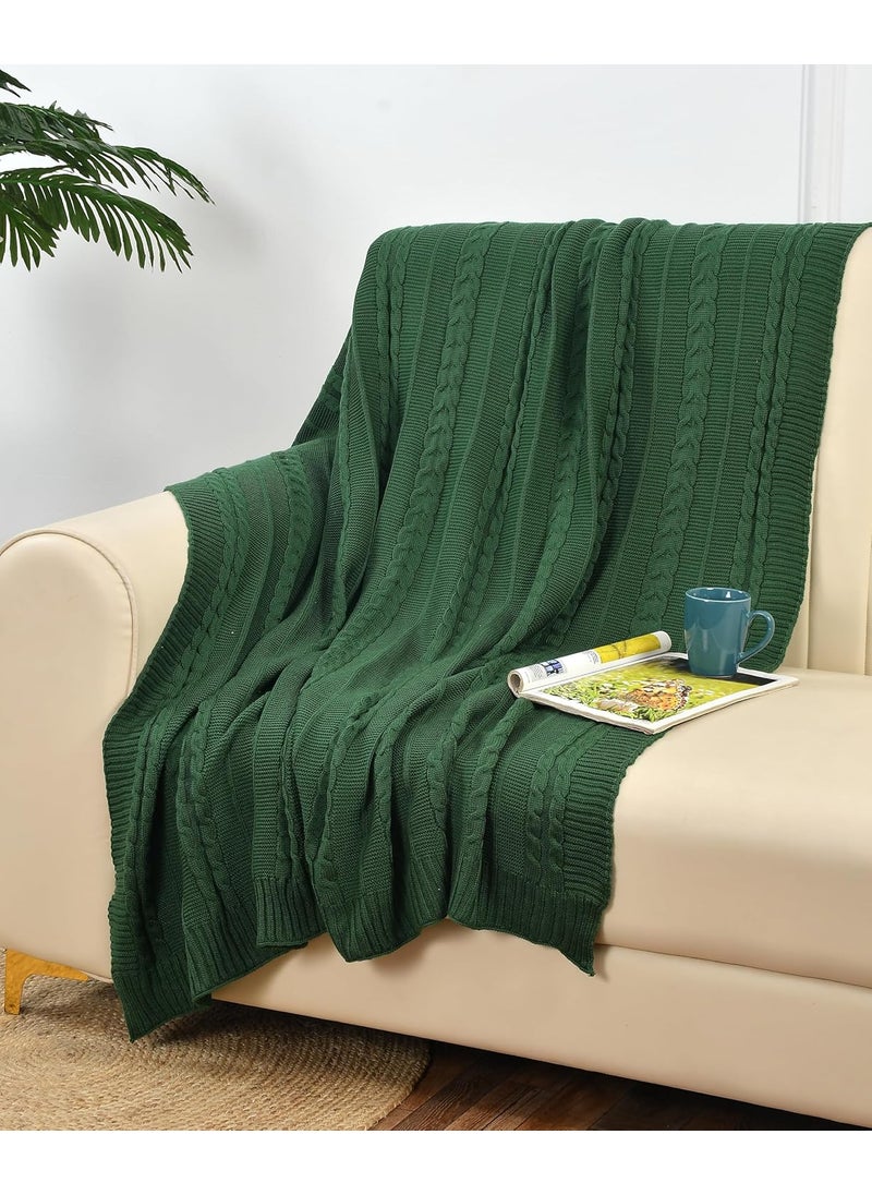 HomewayTex 100 Acrylic Blossom Knitted Throw Sofa ThrowBed Throw and Blanket Elc Size130X180 CMS OR 52X70 INCH Color Dark Green