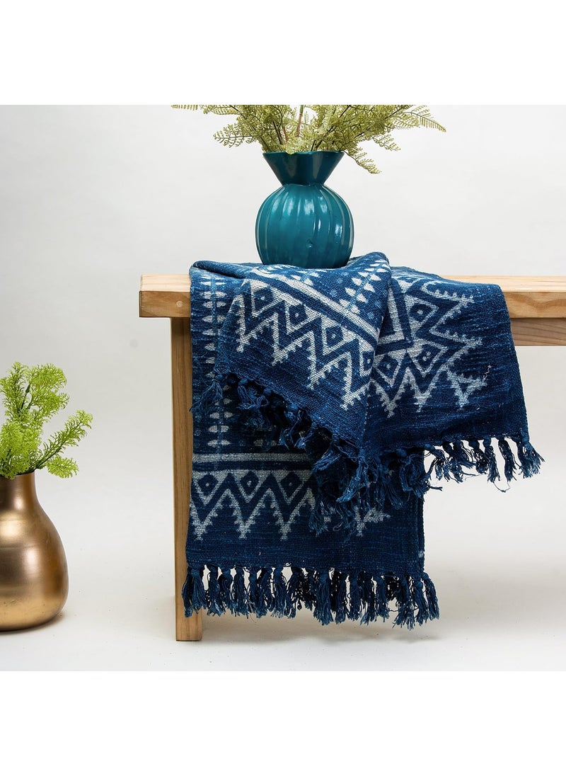 DMAASA Cotton Indigo Printed Throw Blanket 50x70 Inches Soft Lightweight Decorative Blanket for Couch Bed and Living Room Cozy Stylish Home Decor Striped Lining