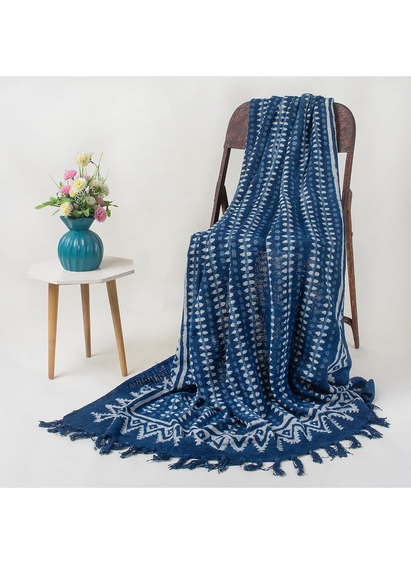 DMAASA Cotton Indigo Printed Throw Blanket 50x70 Inches Soft Lightweight Decorative Blanket for Couch Bed and Living Room Cozy Stylish Home Decor Striped Lining