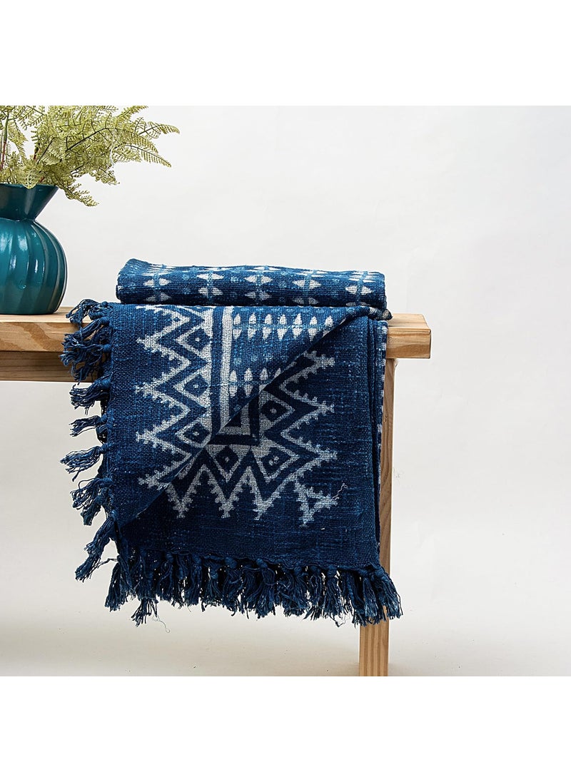 DMAASA Cotton Indigo Printed Throw Blanket 50x70 Inches Soft Lightweight Decorative Blanket for Couch Bed and Living Room Cozy Stylish Home Decor Striped Lining