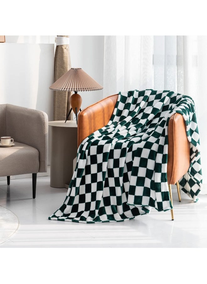 Checkered Flannel Throw Blanket, Soft and Luxurious, 150 x 130 cm, Cozy Blanket for Couch, Bed, Sofa, All-Season Warmth, Green