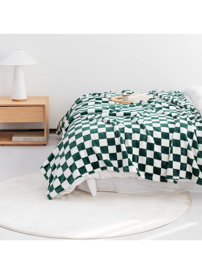 Checkered Flannel Throw Blanket, Soft and Luxurious, 150 x 130 cm, Cozy Blanket for Couch, Bed, Sofa, All-Season Warmth, Green