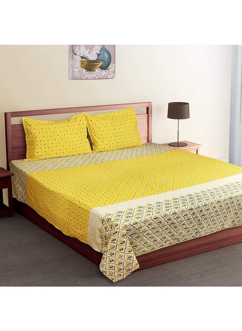Serene Decor Super King Size Double Bedsheet 180 Tc Royal Collection Jumbo Floral Print 108 X 108 Inch with 2 Pillow Cover 275 X 275 Cm 9 Ft by 9 FtYellow