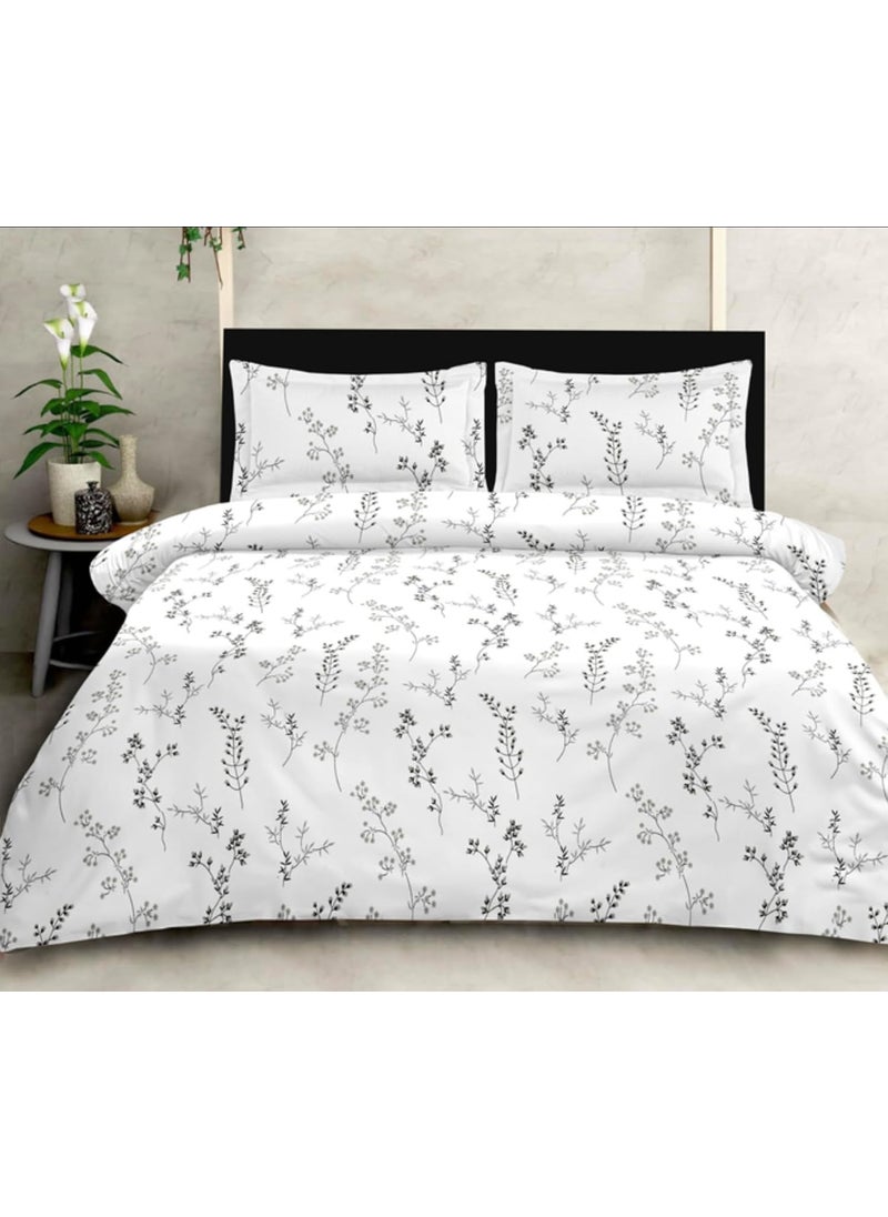 beddingNdecor Bedsheet for Double Bed King Size Home Decor Bedsheets Cotton Bedsheets Super King Size 108 x 108 inches 210TC Cotton 1 Flat Cotton Bedsheet with 2 Pillow Covers Floret White Grey