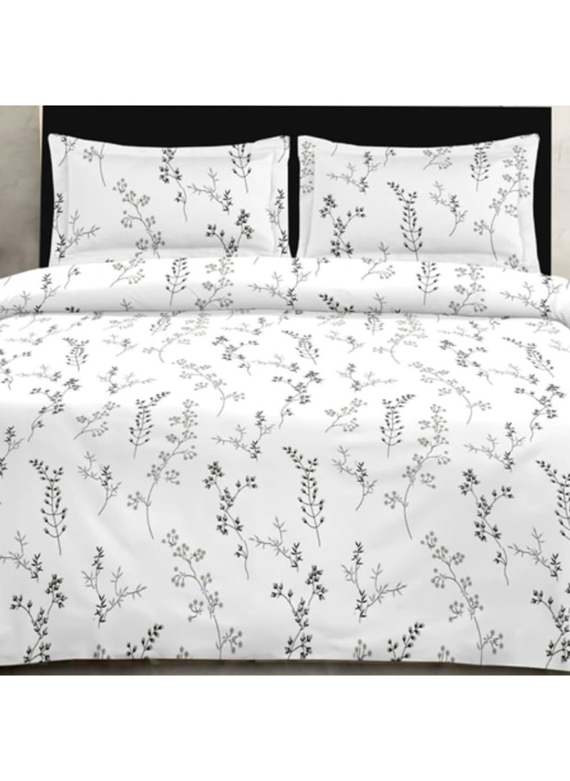 beddingNdecor Bedsheet for Double Bed King Size Home Decor Bedsheets Cotton Bedsheets Super King Size 108 x 108 inches 210TC Cotton 1 Flat Cotton Bedsheet with 2 Pillow Covers Floret White Grey
