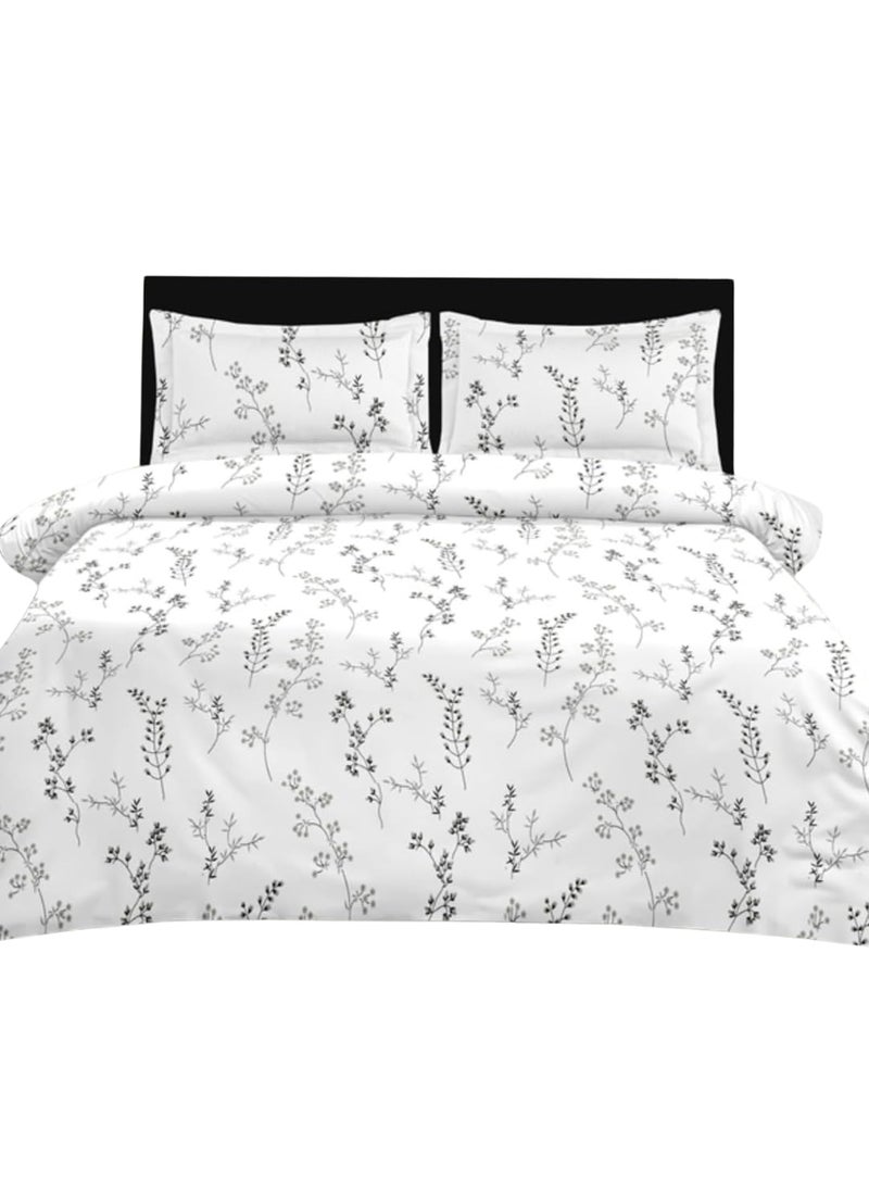 beddingNdecor Bedsheet for Double Bed King Size Home Decor Bedsheets Cotton Bedsheets Super King Size 108 x 108 inches 210TC Cotton 1 Flat Cotton Bedsheet with 2 Pillow Covers Floret White Grey