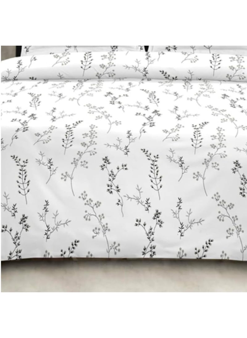 beddingNdecor Bedsheet for Double Bed King Size Home Decor Bedsheets Cotton Bedsheets Super King Size 108 x 108 inches 210TC Cotton 1 Flat Cotton Bedsheet with 2 Pillow Covers Floret White Grey