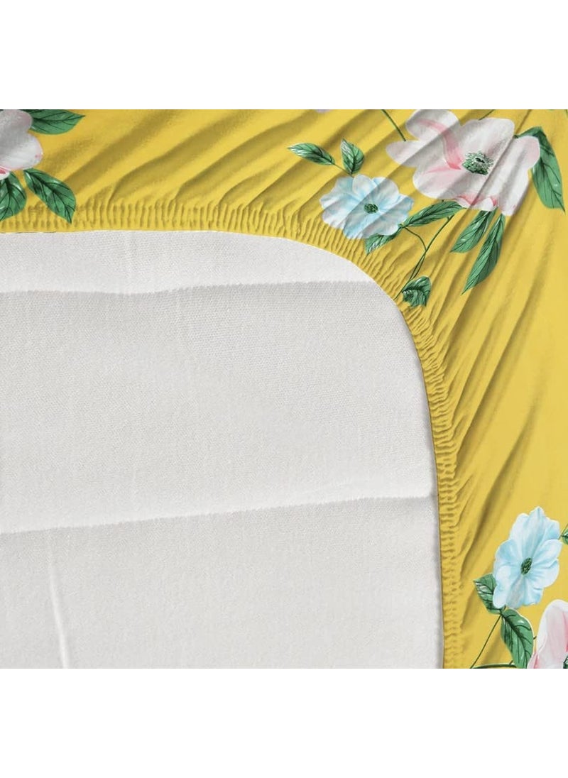 Castiqa Elastic Fitted Supersoft Premium Brushed Cotton 200TC Double Bedsheets Queen Size 60x78 Inch with 2 Pillow Covers Fits Upto Mattress of 8 Inches Yellow