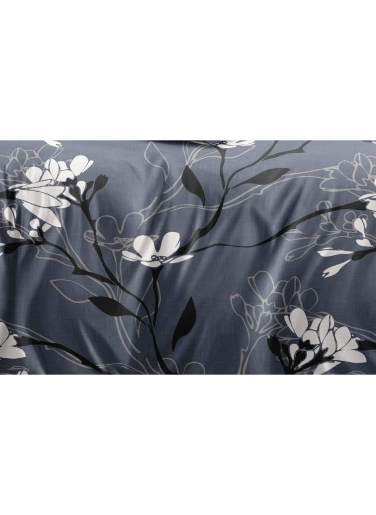 DECOR2ADMIRE 300TC Glace Cotton Printed Super King Size Double Bedsheet with Two Pillow Covers 108 x 108 Inches or 9 Feet x 9 Feet Grey Floral