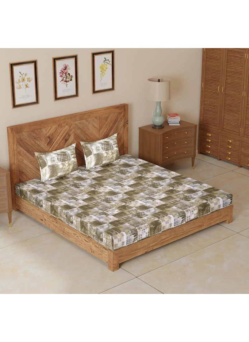 CloudWeave Home Company Premium King Size Bedsheet Cotton 9ftx9ft with 2 Pillow Covers 18 x 27 Inches Also fits Double Bedsheet Queen Beds Olive Bedsheet Set