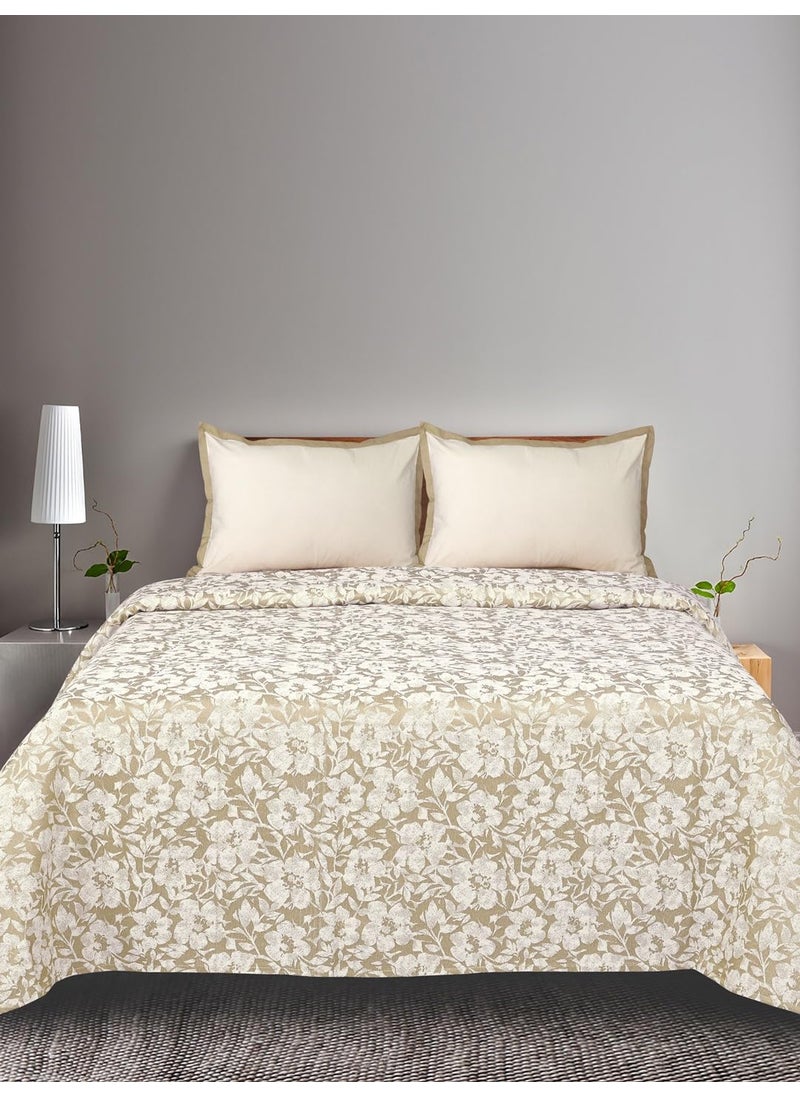 Saral Home Kanan Soft Cotton KingQueen Floral Breathable WrinkleFree bedsheet for Double Bed 1pc Queen Size bedsheet with 2 Pillow Covers Beige 90X100